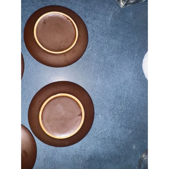 Set Of 4 Brown Espresso Saucers With White Lettering - Picture 2 of 3